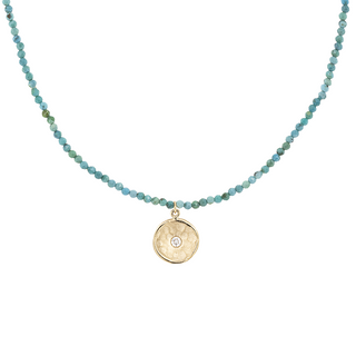 'Wrap' Gemstone 10mm Hammered Diamond Disc Necklace