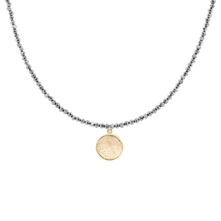 'Wrap' Gemstone 10mm Diamond Spray Hammered Disc Necklace