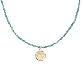 'Wrap' Gemstone 10mm Diamond Spray Hammered Disc Necklace