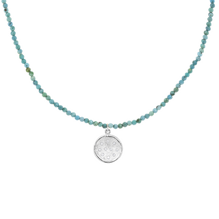 'Wrap' Gemstone 10mm Diamond Spray Hammered Disc Necklace