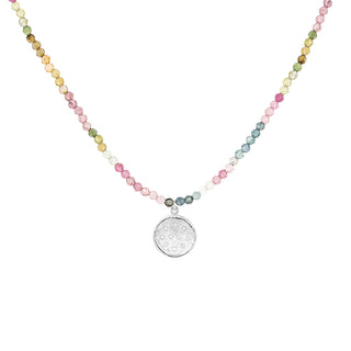 'Wrap' Gemstone 10mm Diamond Spray Hammered Disc Necklace