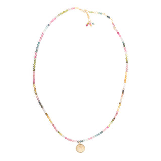 'Wrap' Gemstone 10mm Diamond Spray Hammered Disc Necklace