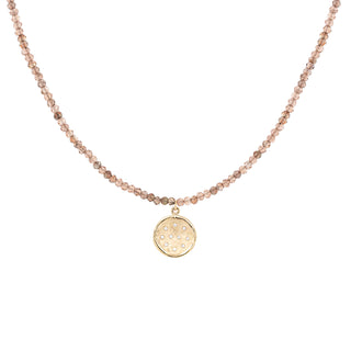 'Wrap' Gemstone 10mm Diamond Spray Hammered Disc Necklace