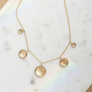 Graduating Five Hammered Disc Diamond Spray Necklace