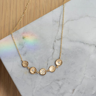 Five Centered 6mm Mini Diamond Disc Necklace