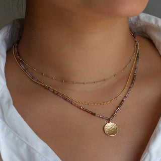 'Wrap' Gemstone Large Hammered Disc Necklace