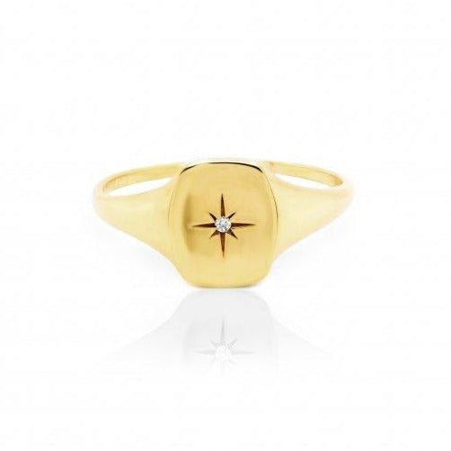 Star Diamond Signet Ring 14k