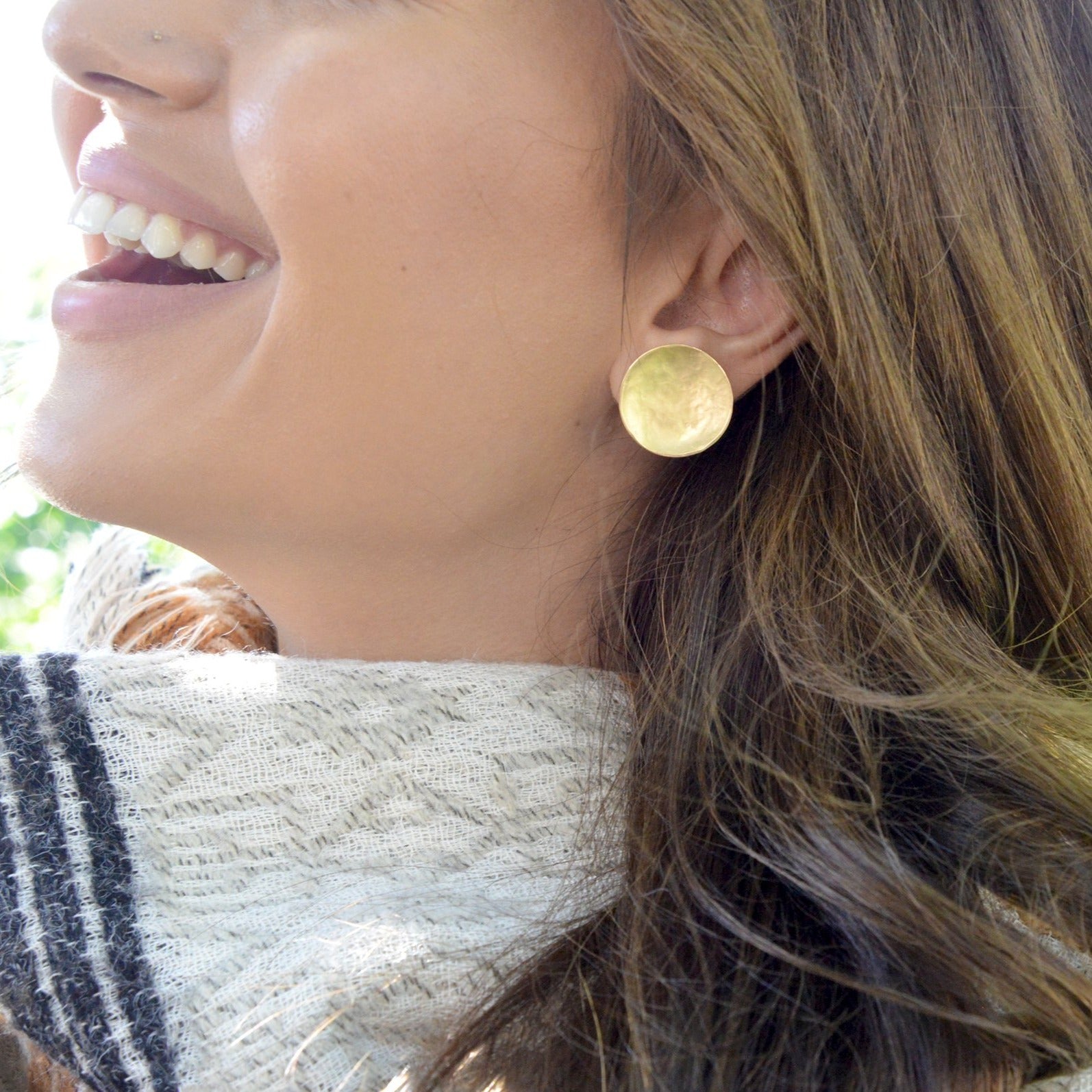 Large Hammered Disc Stud Earrings